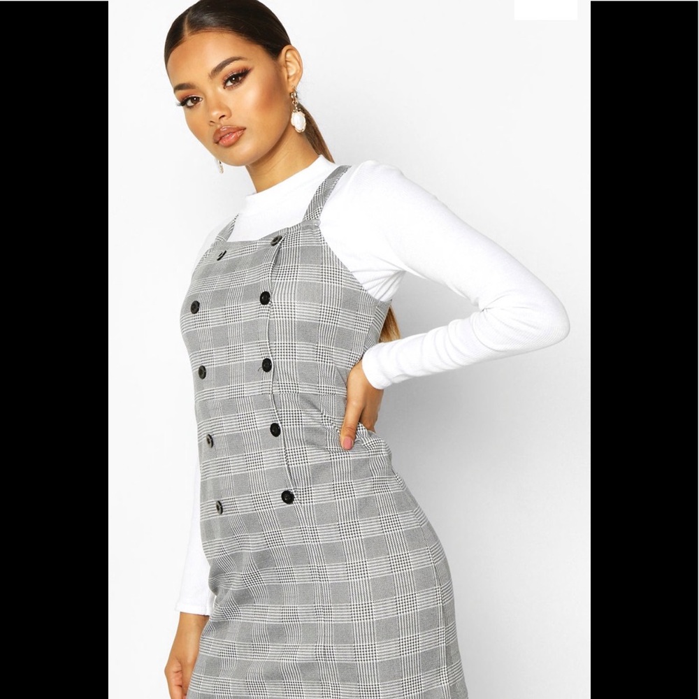 Dogtooth button pinafore dress